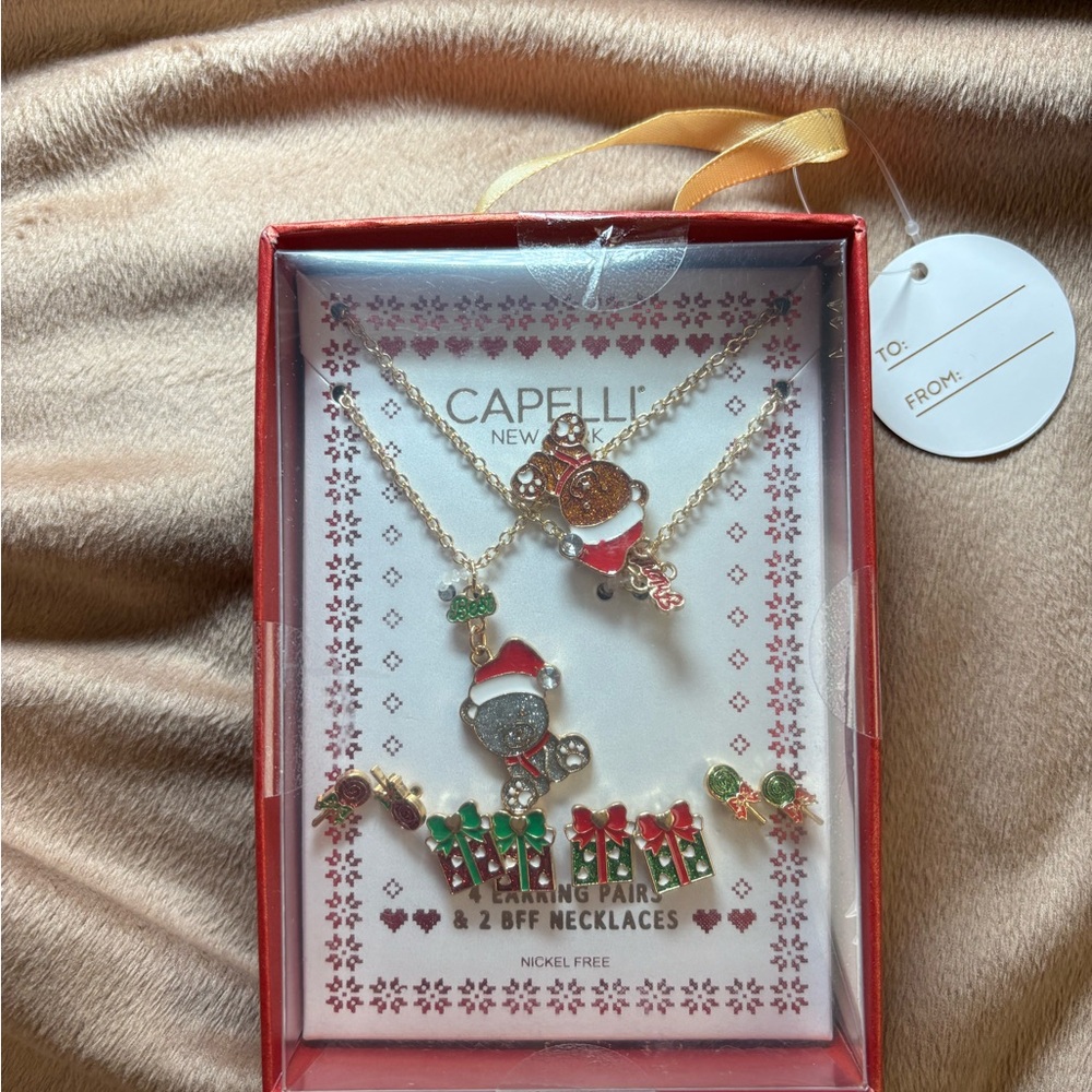 Capelli of New York Christmas Necklace and Earring Set - Gold and Green